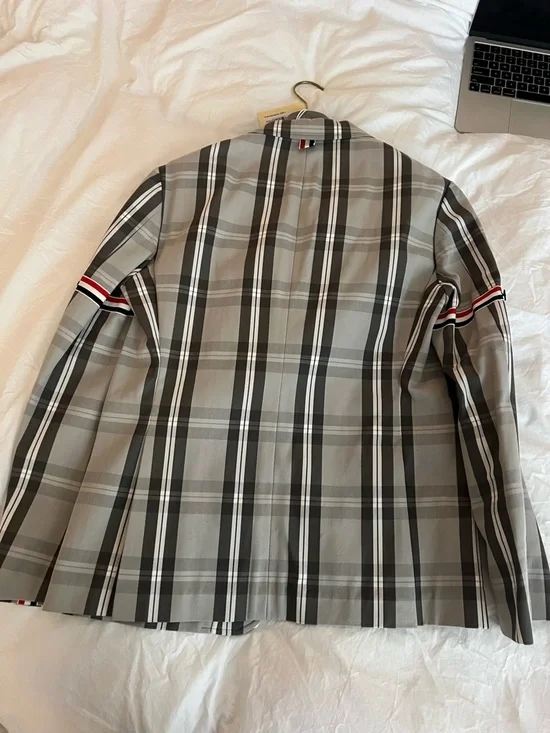Thom Browne Grey Tartan Classic Sport Coat - Picture 4 of 6